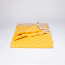 Load image into Gallery viewer, Azulejo Cotton Blanket, Yellow and Beige