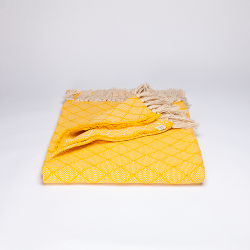 Azulejo Cotton Blanket, Yellow and Beige