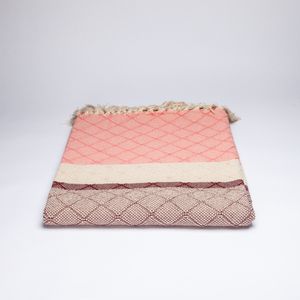 Color Block Azulejo Cotton Blanket, Wine and Pink