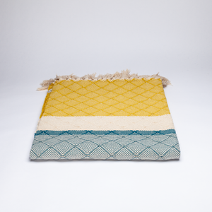 Color Block Azulejo Cotton Blanket, Yellow and Blue